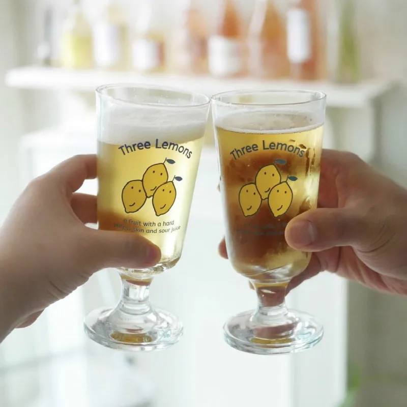 

290ml Asian Popular Small Goblet Lemon Pattern Wine Glass with Lettered Whisky Champagne Sparkling Wine Glass Drinking Utensils