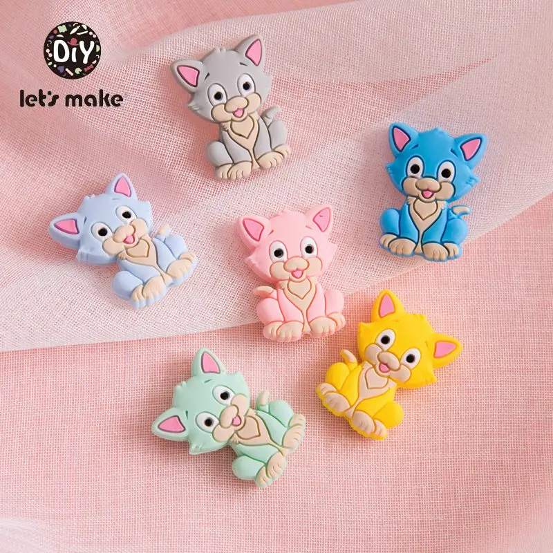 Давайте сделаем силиконовые бусины 6 шт. грызуны Прорезыватель для зубов кошка