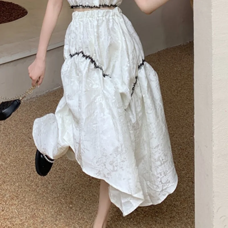 

Vintage Chic Two-piece Sets Women Korean Fashion Embroidery Style Small Fragrance Crop Top High Waist Midi Skirt Ensembles Femme