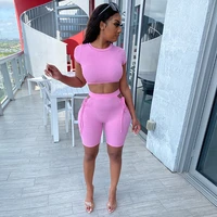 lace up two piece set hollow out crop top shirts high waist shorts suit skinny solid o neck streetwear sexy summer trouser suits