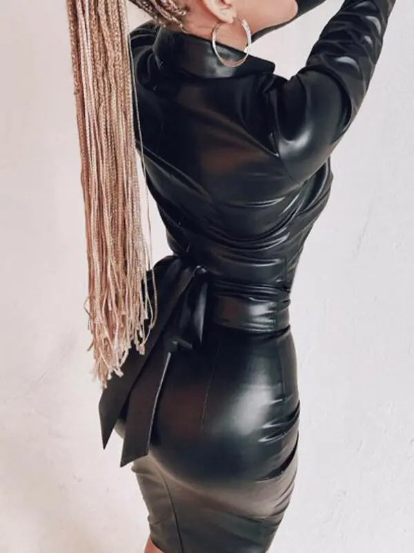 Осенне-зимнее пикантное платье с глубоким v-образным вырезом и длинным рукавом