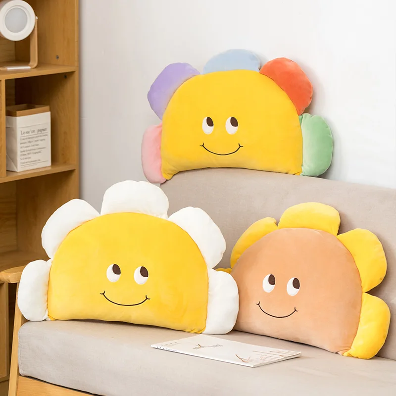 

Cute Rainbow Flower Pillow Plushie Smile Face Sunflower Stuffed Plush Toys Chair Cushion Hold Kawaii Home Decor Girls Gift