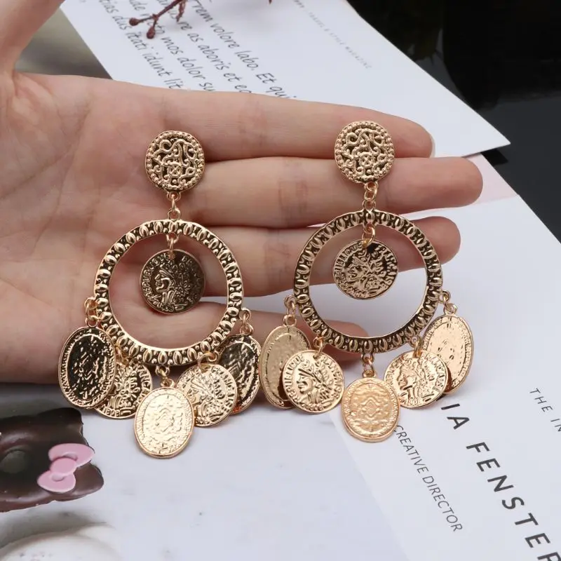 

Tribal Rare Coins Big Hoop Banjara Kuchi Belly Dance Boho Gypsy Dangle Earrings E56A