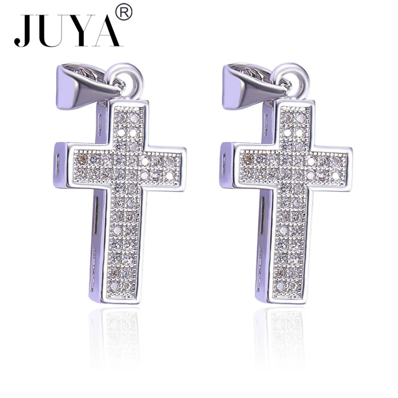 JUYA Copper Cubic Zirconia Cross Charm Pandents Connectors DIY Handmade Jewelry Findings Accessories For Necklace Making