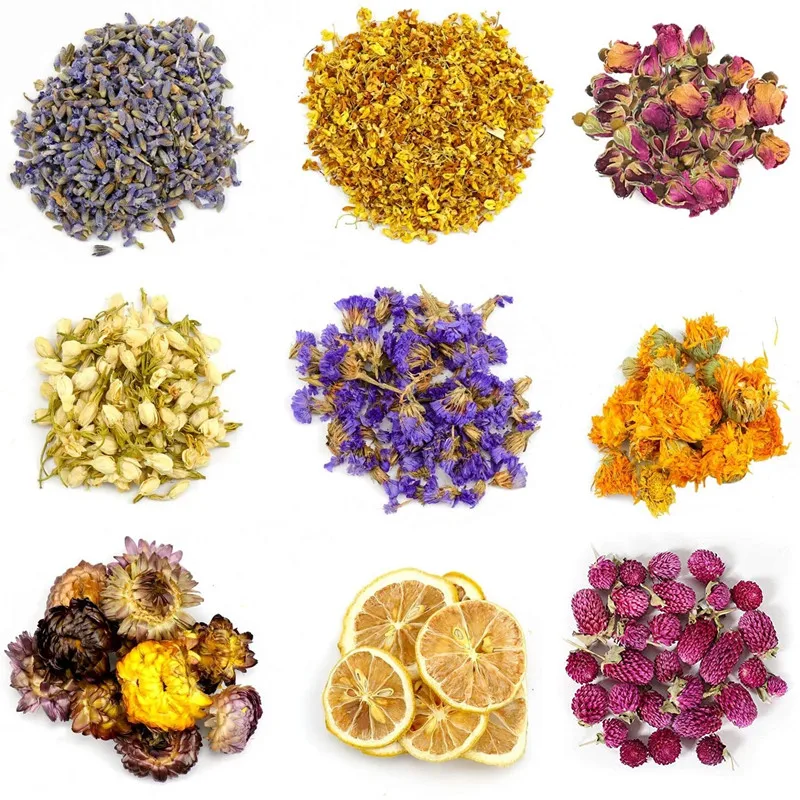 

10 Bags Dried Flower And Herb Natural Multiple Dry Flower Herbs Set Rosebuds Lavender Jasmine Chrysanthemums Scents Kit for Bath