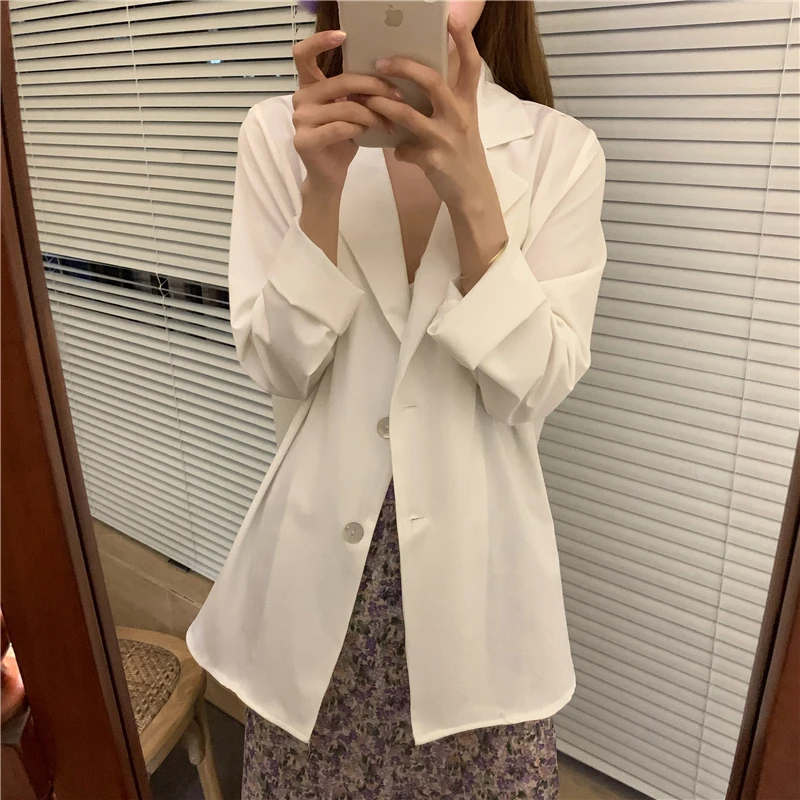 Пиджаки для женщин однотонные размера плюс S-5XL классические Свободные Базовая