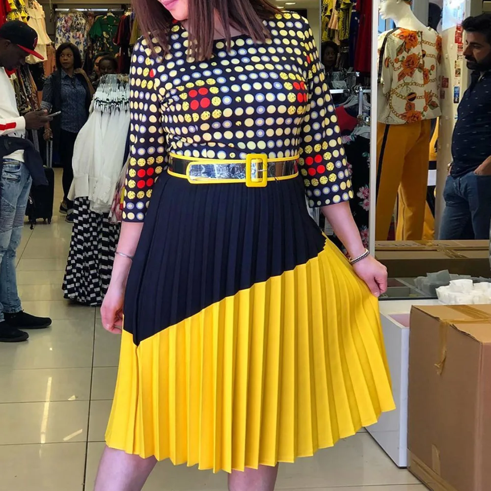 Женское плиссированное платье размера плюс осеннее миди в африканском стиле