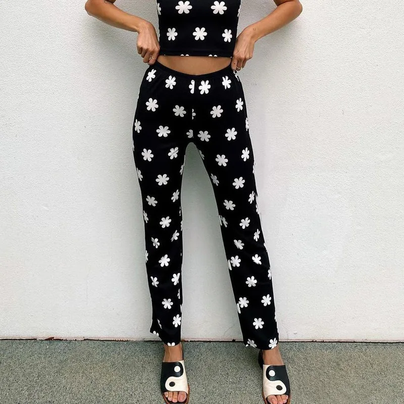 

DUOFAN Y2k Floral Print Pants for Women Loose Casual Straight Trousers High Waisted Vintage Streetwear Aesthetic Woman Pants
