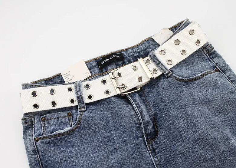 

7 Colors! 105cm Solid Canvas Double Row Hole Belt for Men Women Punk Style Waistband for Jeans Pants Trousers 2021 New belt gift