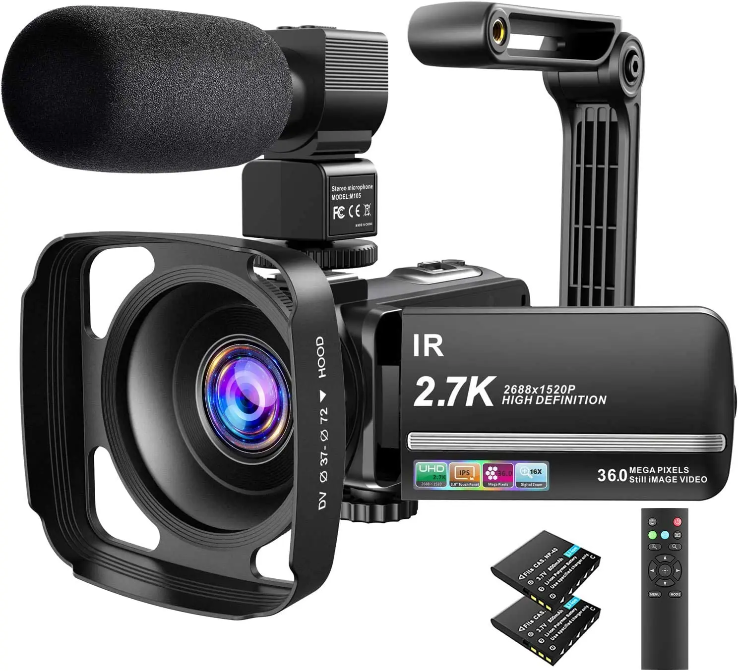 

Видеокамера 2,7 K Ultra HD YouTube, камера видеонаблюдения 36MP IR ночное видение 16X, цифровой зум, 3-дюймовый сенсорный экран IPS