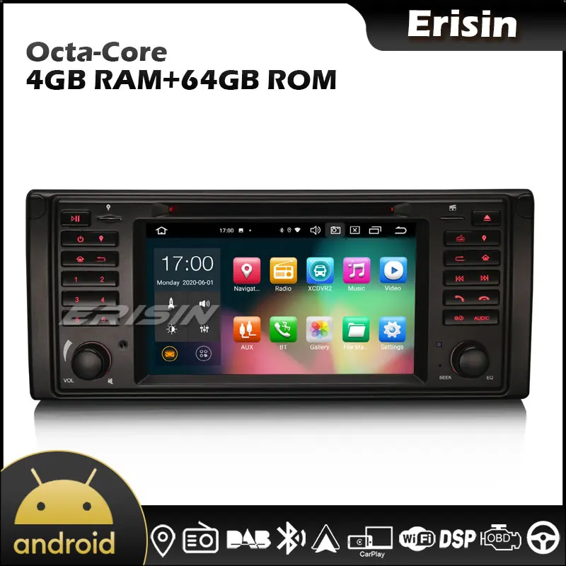 Erisin EU Warehouse 8139 7 &quotAndroid 10 0 CarPlay Авто GPS TPMS DVR DAB DSP автомобильное Авторадио для BMW E39 X5