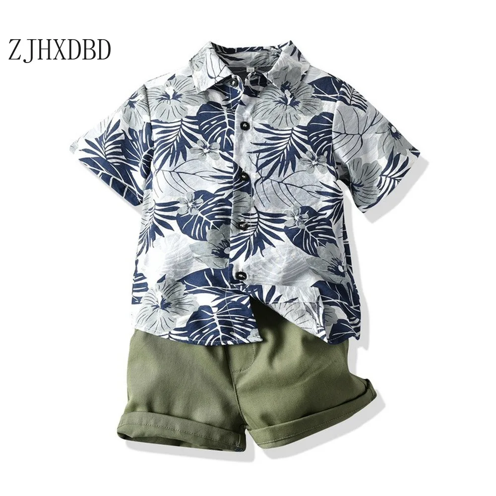 Лето 2020 новинка Детская гавайская рубашка с коротким рукавом и принтом для