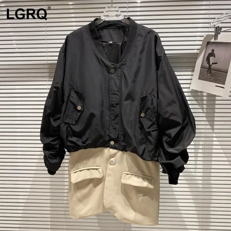 

Женская куртка с длинным рукавом LGRQ, свободная повседневная куртка составного кроя на шнуровке, с отложным воротником, весна-осень 2021