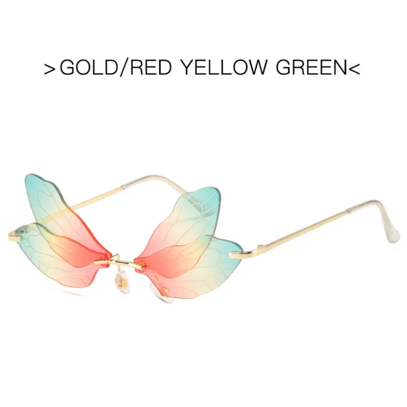 2022 Vintage Dragonfly Wings Sunglasses Fashion Rimless Women Clear Lens Eyewear Men Pink Sun Glasses UV400 Eyewear Female rectangle sunglasses