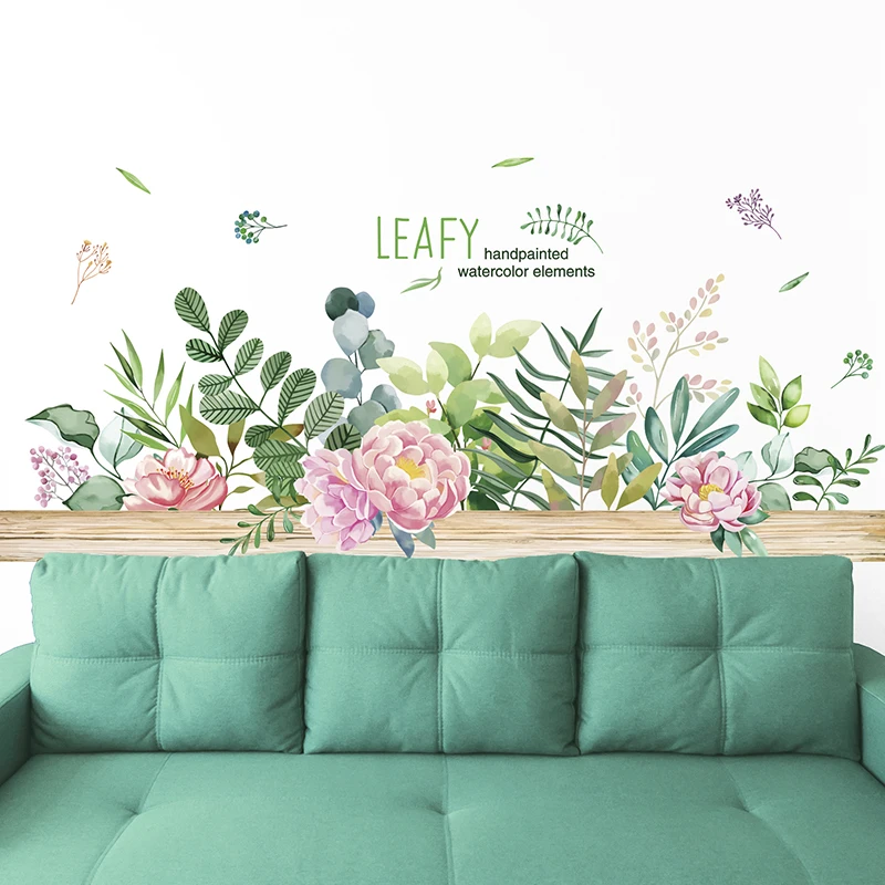 Виниловые наклейки на стену с листьями и травой стикеры сделай сам для цветов