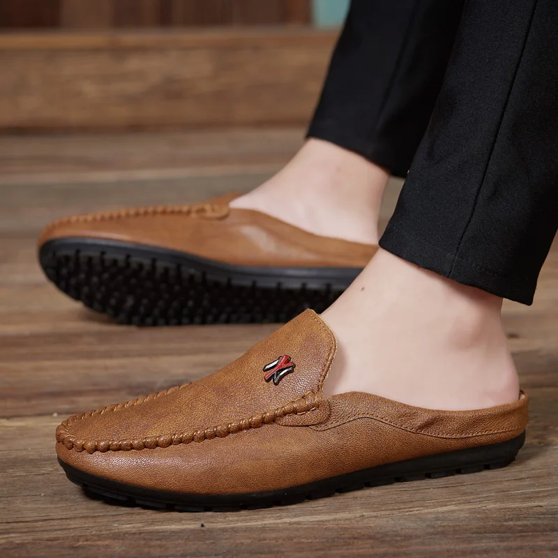 

Shoes for Men, Leather Half Slippers, Casual Peas Shoes for Men, Loafers Flat Bottom, Fashion Retro Leather Slippers Men's Shoes
