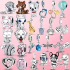 Бусины-шармы в виде животных, змеи, лисы, божьей коровки, собаки, кошки, совы, подходят для браслета Пандоры, оригинальные шармы, ювелирные изделия