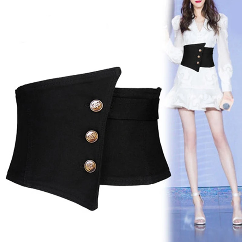 Пояс женский весенне-осенний эластичный белый/черный элегантный с баской