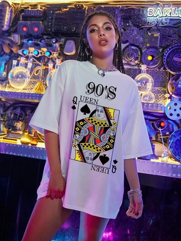 

Women T Shirt Harajuku Street Tops Female Clothing 90s Playing Card Print Oversized T Shirt Summer Short Sleeve Casual Tshirts