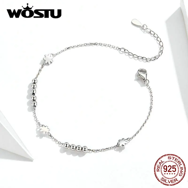 Женский браслет с ромашками WOSTU Настоящее серебро 925 пробы свадебные браслеты на