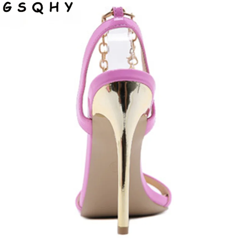 

GSQHY Sexy Thin Heels Shoes For Women 2021 PU Peep Toe Sandalias De Las Mujeres Chain Sweet Buckle Strap Fashion Elegant Party