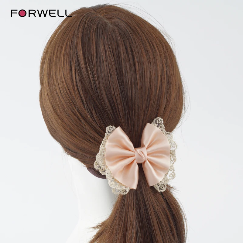 

Forwell Girl Hair Clip Barrettes Wedding Decoration Women Hair Accessories Satin Golden Lace Women Hair Bow Headband Hair
