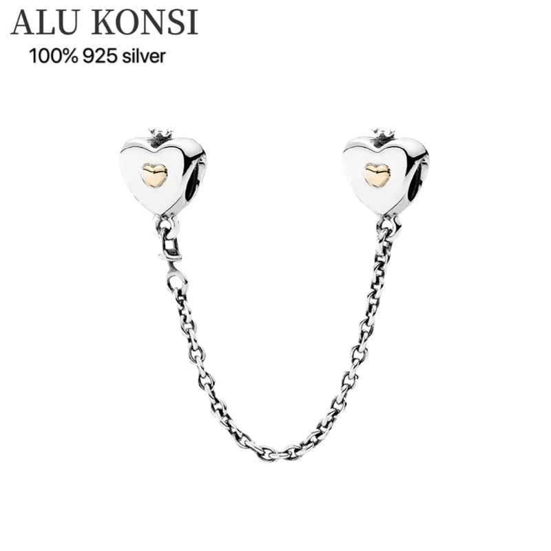 

New Hot sale luxury Real 925 Sterling Silver pan beads Safety chain Fit Original Charm bracelet For Women fashion DIY Jewelry