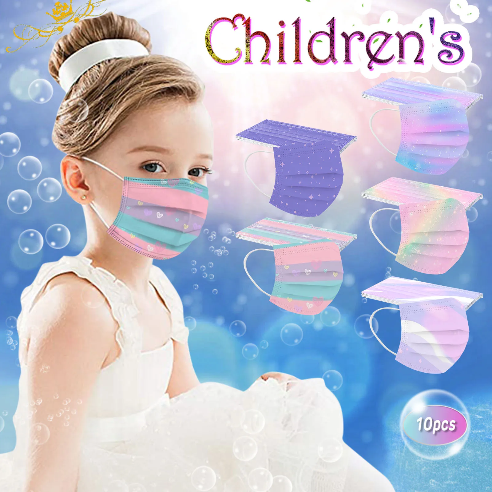 

10pcs Children Rainbow Mask Disposable Face Mask Cherry Blossom Print 3ply Ear Loop Flower Halloween Cosplay Mask Mascarilla