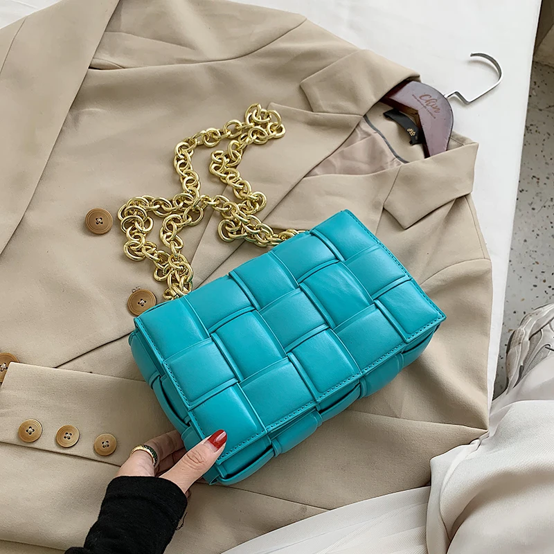 

Women Crossbody Bag Weave Flap Bags For Women 2021 Quality Leather Thick Chain Shoulder Messenger Bags Female Handbag And Purse