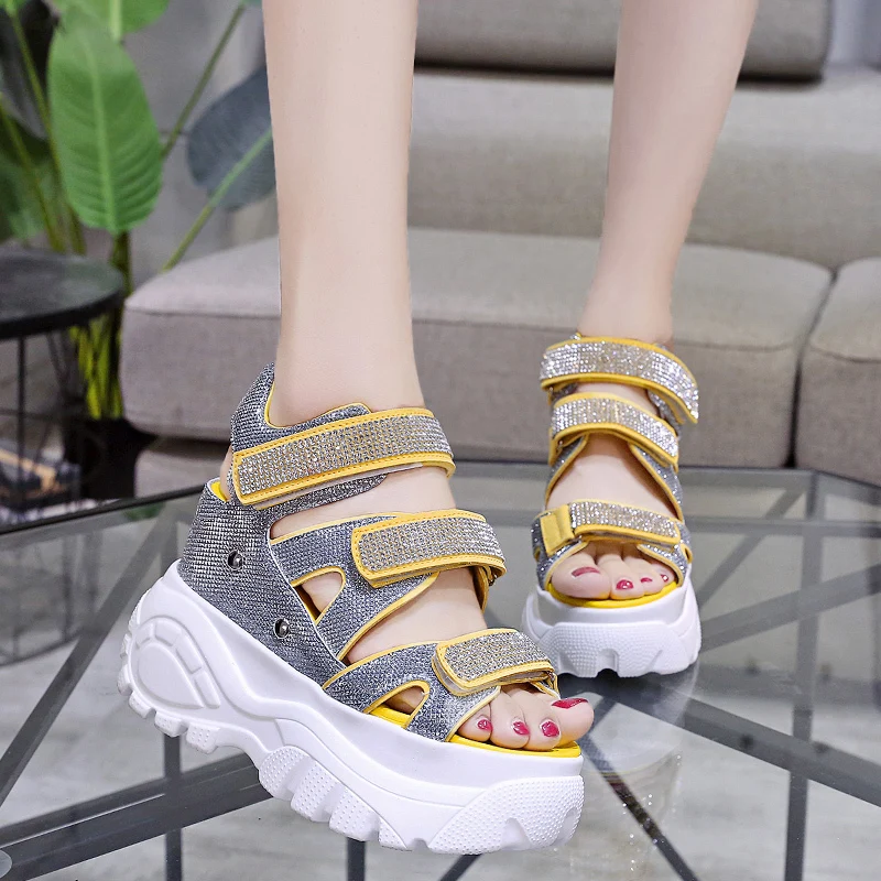 Женские летние босоножки на платформе Модный яркий кристалл женская обувь