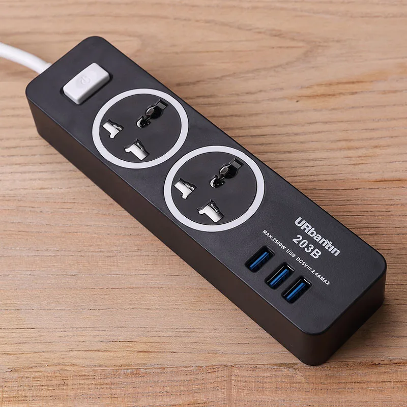 Urbantin 2AC и 3 USB общий переключатель силовой полосы USB розетка умное гнездо для шнура удлинителя Универсальная Розетка с EU AU UK US вилка - Цвет: BLACK