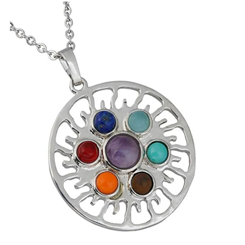 FYJS уникальный посеребренный солнце с 7 цветов маленький камень кулон ИСЦЕЛЕНИЕ