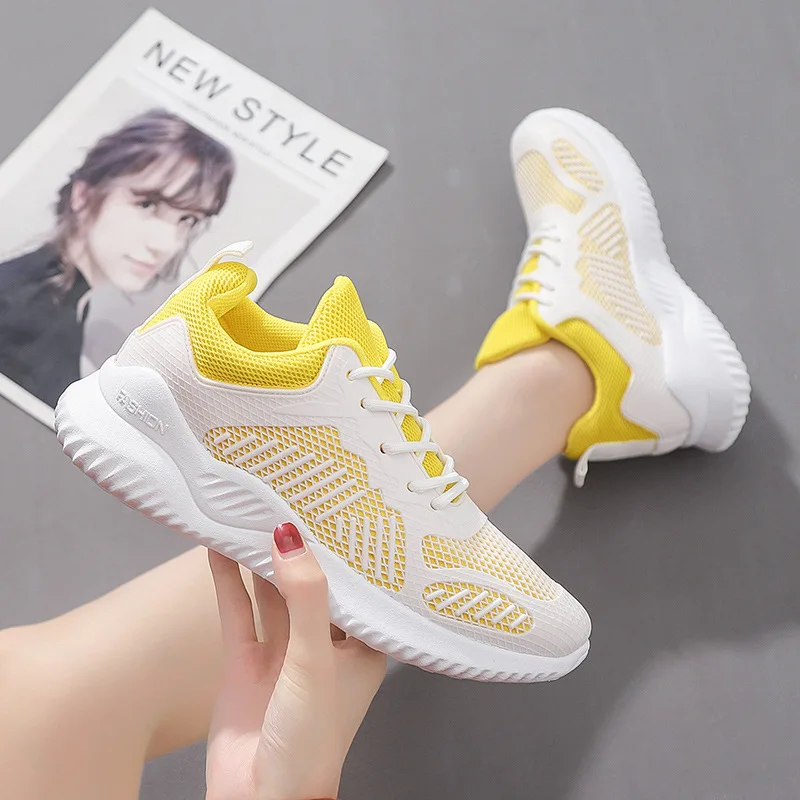

2020 New Autumn Women Vulcanized Shoes Comfortable and Breathable Mesh Cloth Sneakers Women Lace-up Mid-heel Casual Shoes Women