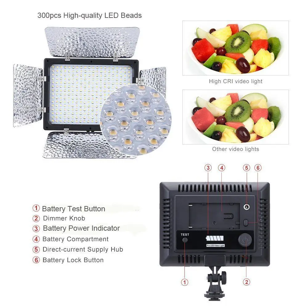 Фото JinTu W300 II 300pcs LED 3200K-5600K лампа для камеры с цветовой температурой свет для камеры Canon Nikon Sony как Yongnuo YN-300II №1