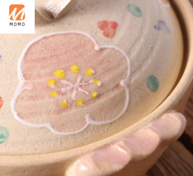 

Wangu Casserole Pink Camellia Olla Clay Pot Porridge Soup Pot Pottery Pot High Temperature Resistance