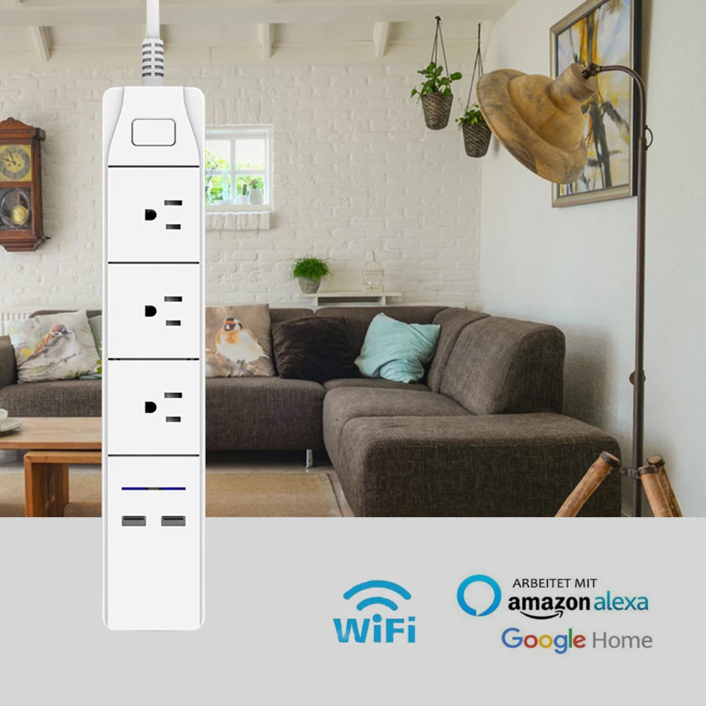 Умный Wifi сетевой фильтр 2 usb порта 3 по отдельности розетка совместима с Alexa Google Home/Assistant