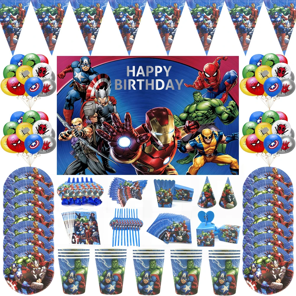 Baby Shower Birthday Disposable Cup Plate Avenger Backdrops Decor