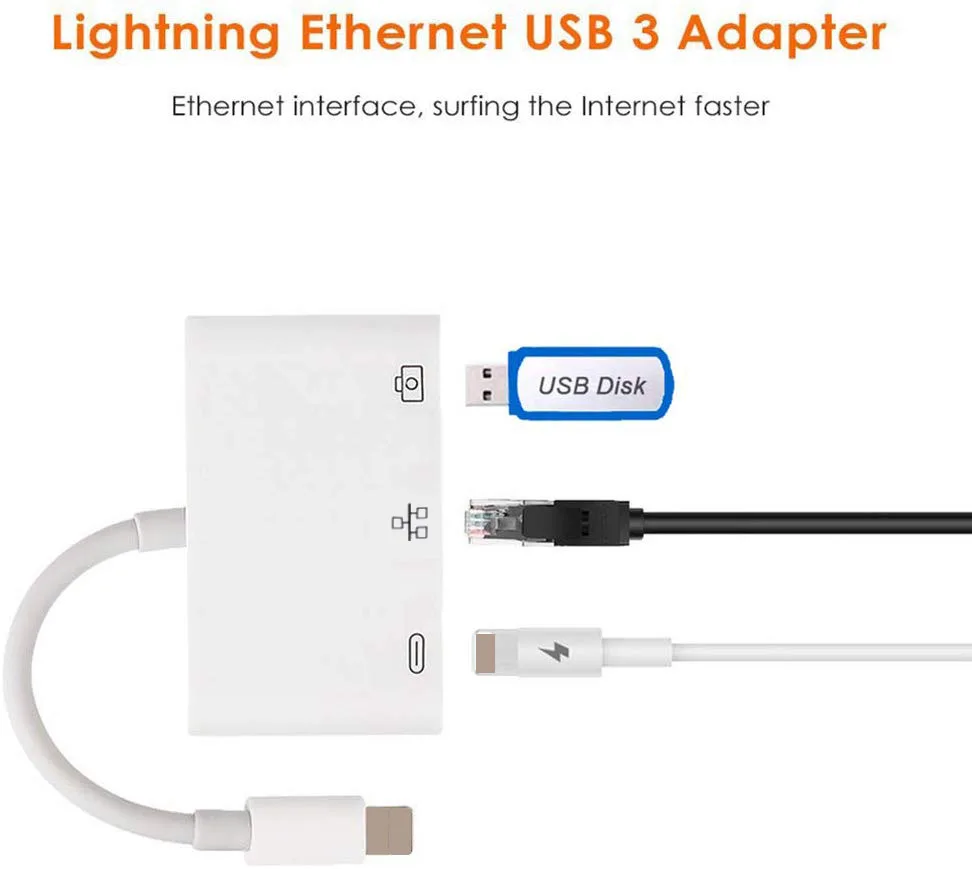 OTG Ethernet USB адаптер для Lightning к RJ45 LAN гигабитная Проводная сетевая камера iPhone 7 8 11 X XS