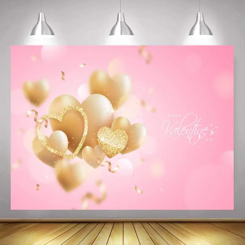 

Фон для студийной фотосъемки с изображением золотого воздушного шара в форме сердца на День святого Валентина