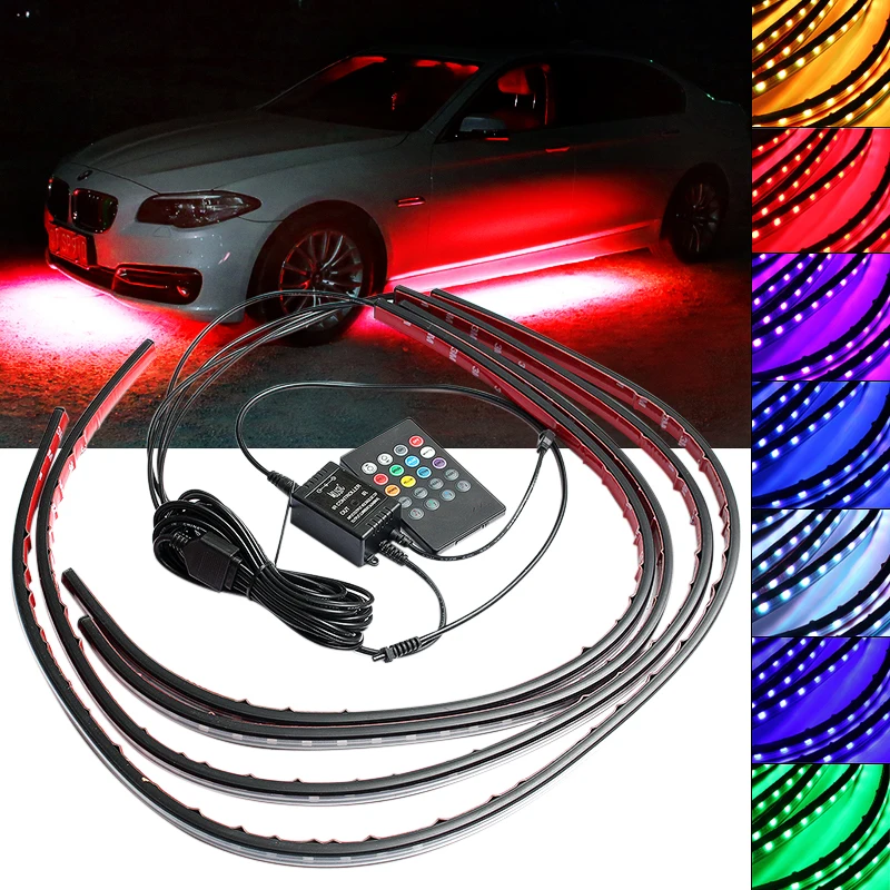 Водонепроницаемый 4x RGB 5050 SMD гибкий светодиодный полосы под трубка Underglow днища