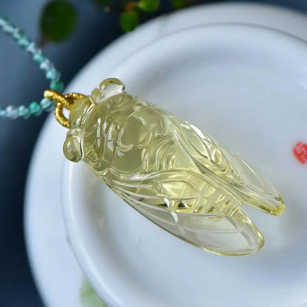 Лучший кулон из натурального желтого цитрина с кристаллом кварца 42*19*15 мм