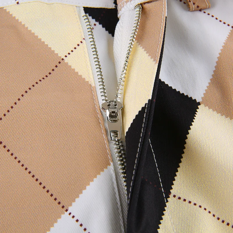 

Viifaa Multicolor Rhombus Straight Pants Autumn Streetwear Women High Waist Zipper Fly Plaid Trousers Fashion Clothing 2020