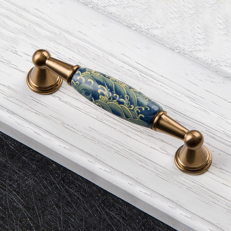 Синие листья ручная роспись керамики ручки и шкаф ручка шкафа ящика для