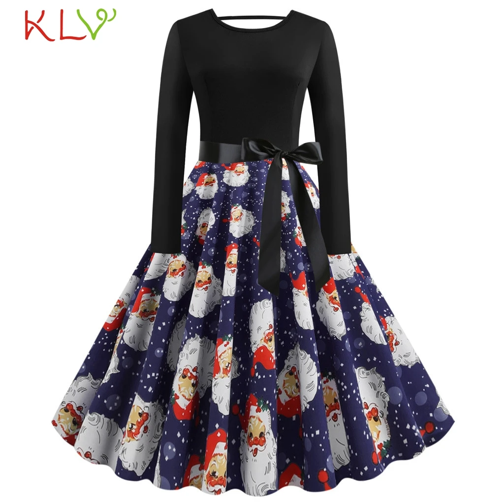Рождественское платье 5XL с принтом Санта Клауса винтажное для девушек