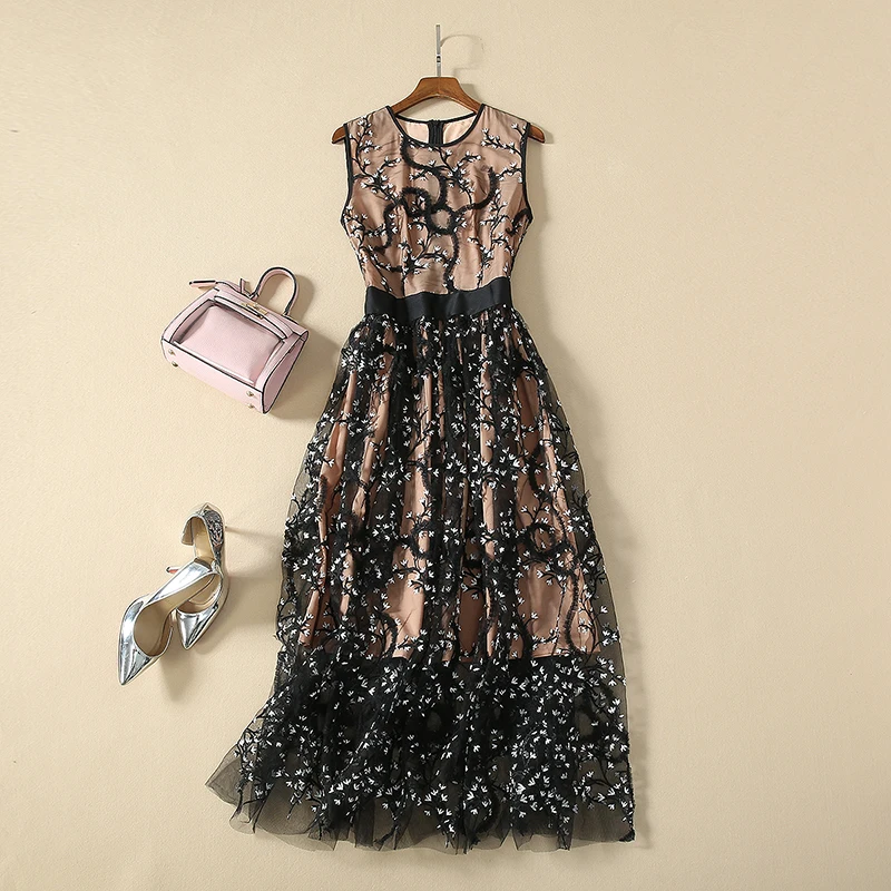 Новое Женское платье с вышивкой без рукавов 2020 Весна Лето Высокое качество