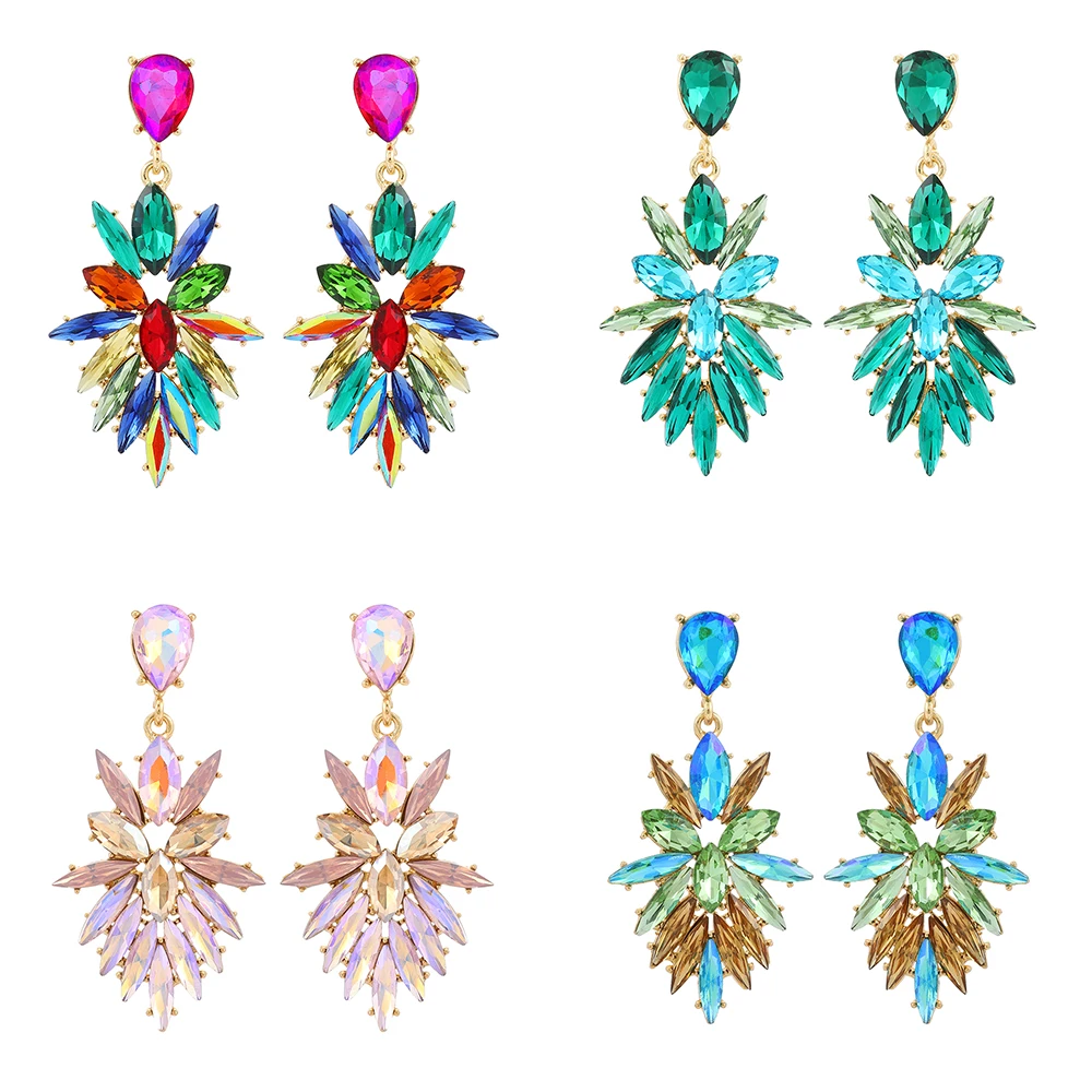 

Ztech Korean Fashion Drop Earrings For Women Luxury Crystal Green/Pink Rhinestone Bijoux Femme Brincos Cute Accessories Pendient