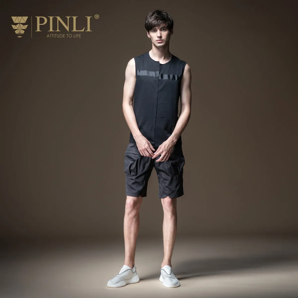 Pinli 2020 лето новый тонкий сплошной круглый вырез без рукавов светильник хлопок