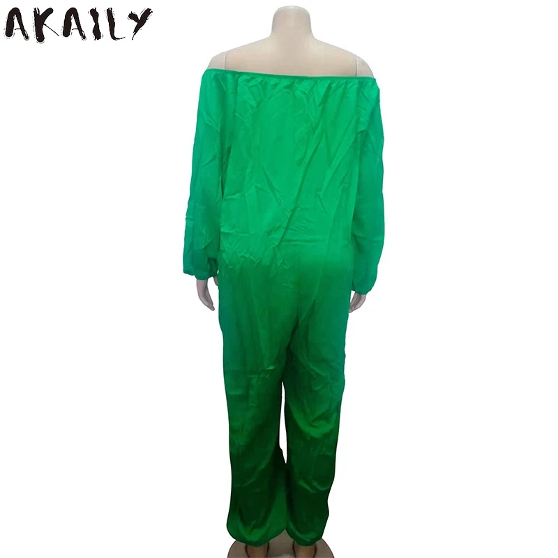 

Akaily Summer Black One Shoulder Plus Size Jumpsuit Women White Ruched Loose Long Jumpsuit Solid Activewear Streetwear Outfit