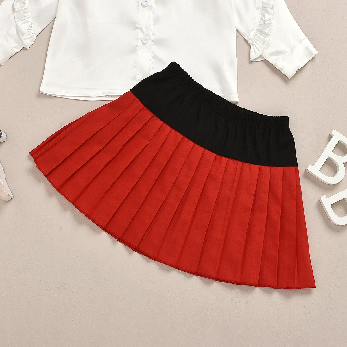 Toddler Baby girls kids summer clothes outfits Preppy Style Solid Ruched Bow T-shirt Tops Skirt Set ensemble enfant fille#y5 | Мать и