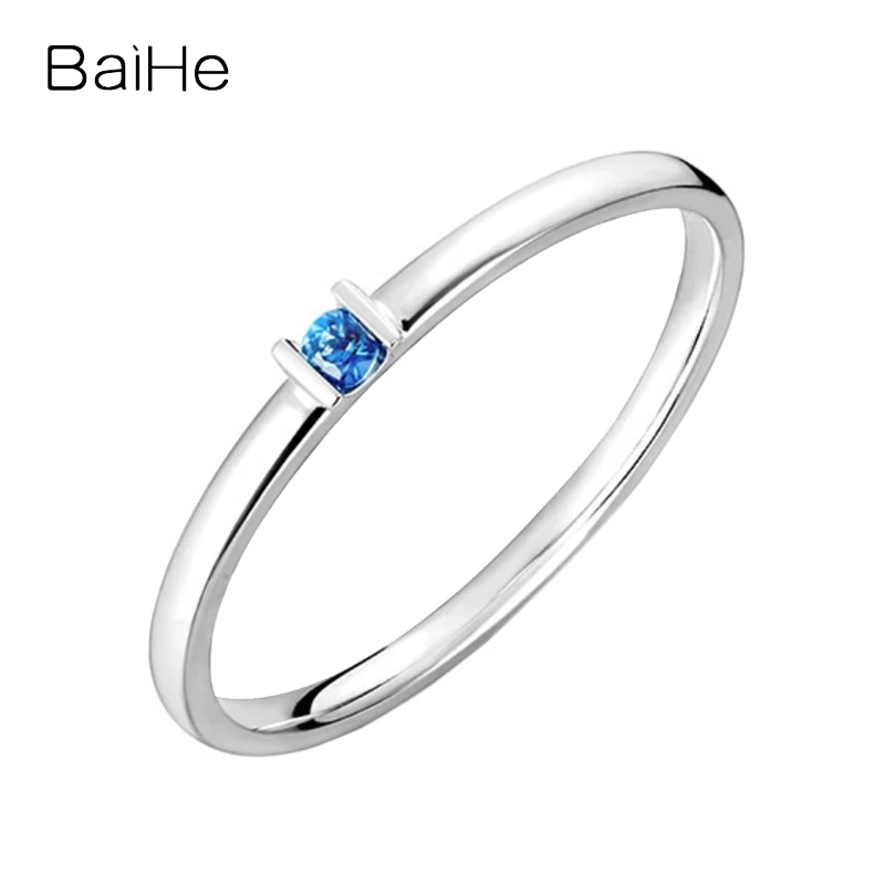 Кольцо BAIHE из белого золота с натуральным синим сапфиром 14 к | Украшения и